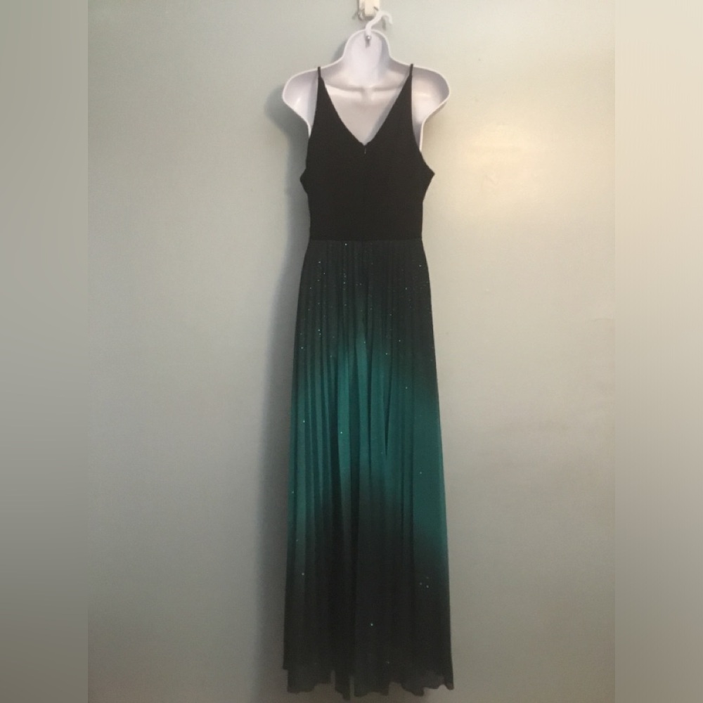 Betsy & Adam Black to Teal Ombre Maxi Dress